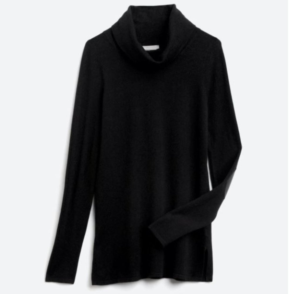 Evolution by Cyrus Jamarion Cowl Neck Elbow Patch Tunic, Black, Sm, NWT